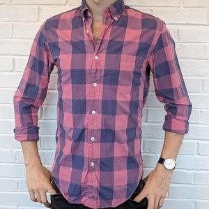 J Crew, pink/salmon checkered button-down shirt